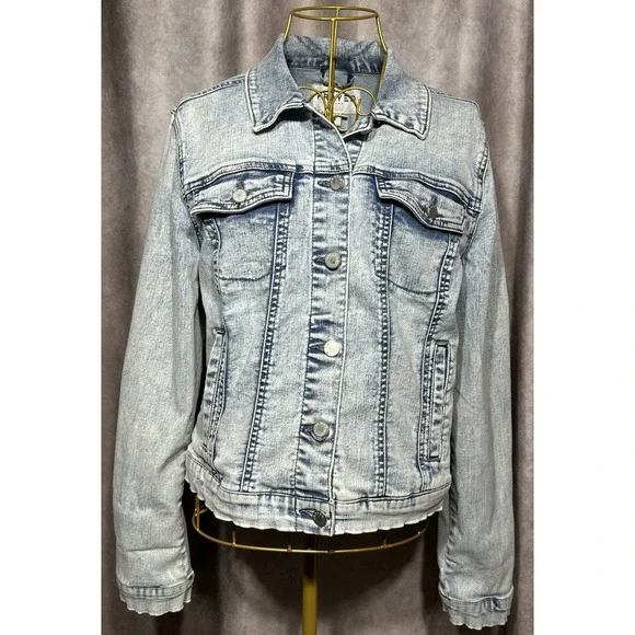 FRAYED Jeans  Denim Jacket Women's Medium Stone/Acid Wash Light Blue Classic‎ - Picture 2 of 12